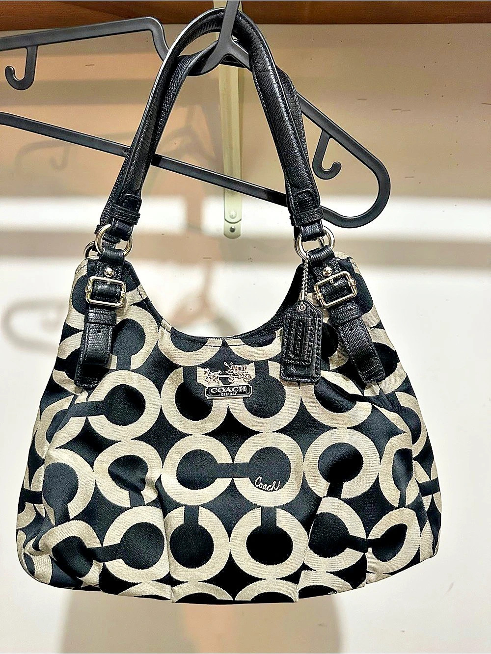 Coach Poppy Signature Sateen Spotlight Hobo Bag Black & White